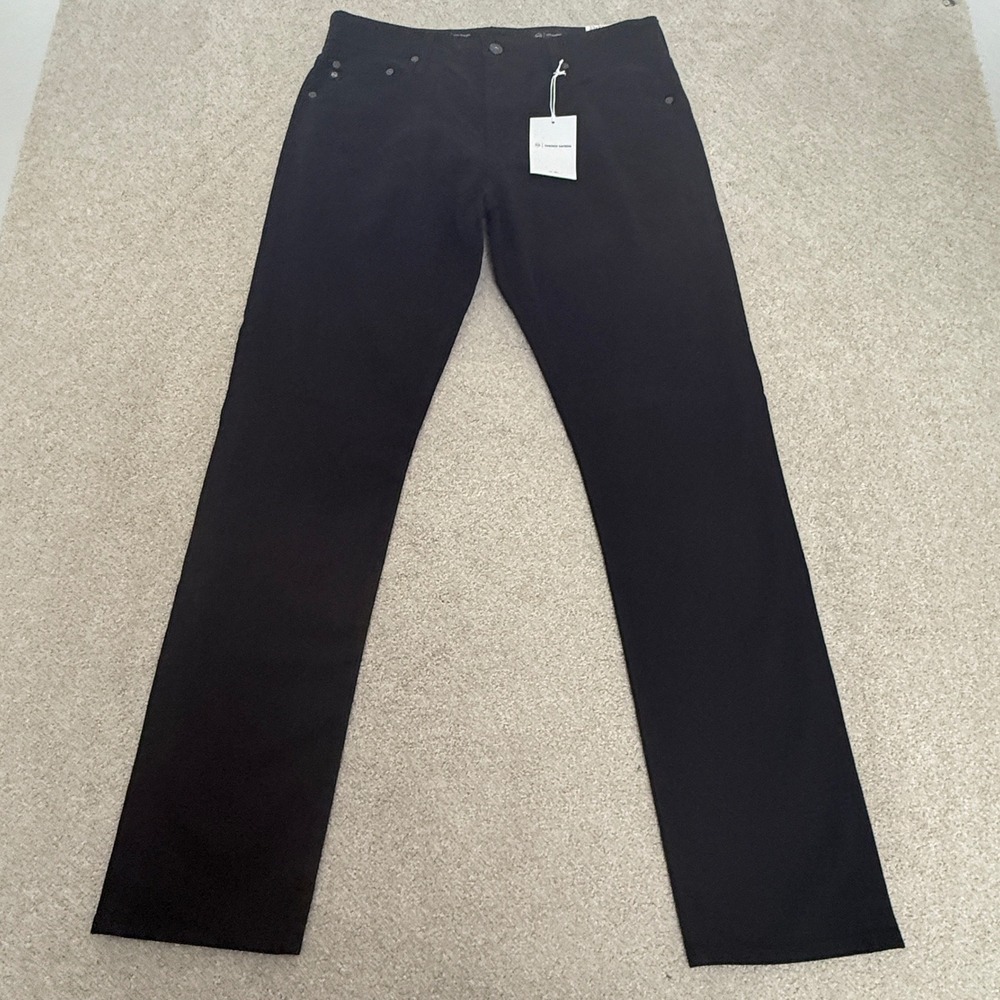 AG Everett Slim Straight Pants Mens 33x32 Black Sueded Italian Sateen New